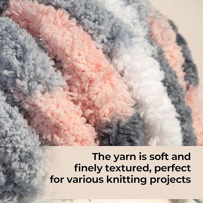 Chunky Yarn for Hand Knitting & Crocheting – Mixed Color Soft, Bulky Jumbo Yarn for Blankets, Scarves, DIY Projects, 8-Pack (Pink, Gray, White)