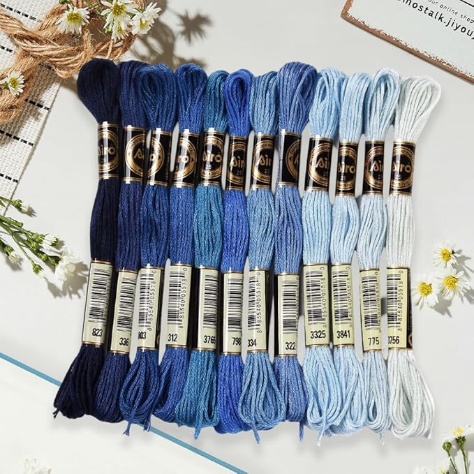 12 Skeins 105 Yards 6 Ply Variegated Embroidery Thread Friendship Bracelets String Blue Gradient Cross Stitch Floss Yarn Thread Bulk for Jewelry Making Hand Sewing Knitting Stitching Crafts
