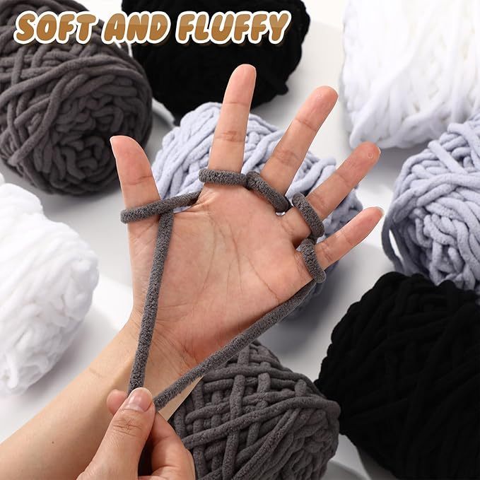 Buryeah 8 Pack Chunky Chenille Yarn for Crocheting Soft Thick Fluffy Yarn for Hand Knitting Bulky Velvet Blanket Plush for Weaving DIY Crafts Each 3.5 oz 55 Yards (Dark Series)