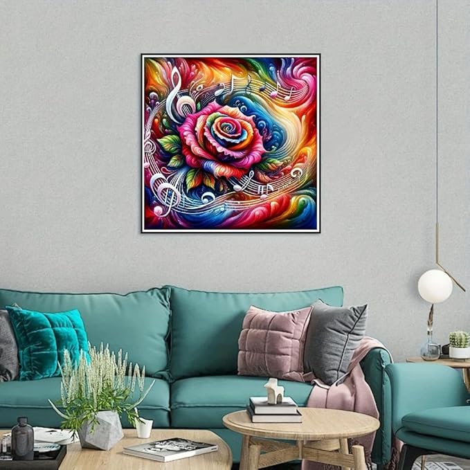 STGLCR Music Diamond Painting Kits for Adults,5D Rainbow Rose Diamond Art Kits for Beginners,DIY Full Drill Diamond Gem Art with Painting Kits for Home Wall Decor 12 x 12 Inch Music Rose