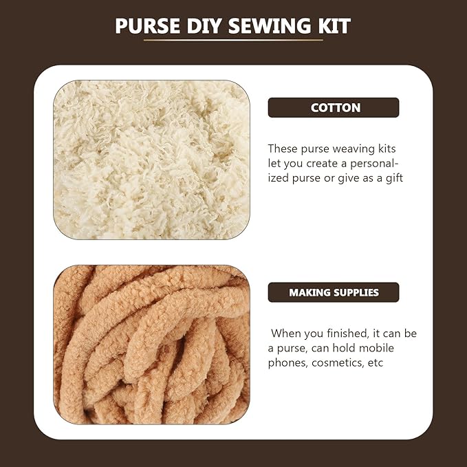 DOITOOL Purse DIY Sewing Kit with Deer Pendant - Handmade Braided Bag Material Set for Beginners Practical Crochet Purse Making Supplies 7.28X4.13X1.57 Inch