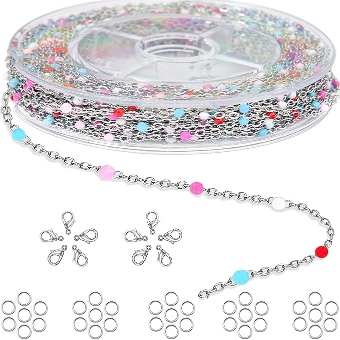 Stainless Steel Enamel Chain for Jewelry Making, Oil Drip Rainbow Jewelry Chains for DIY Necklace Bracelet Craft Jewelry Making Supplies with Stainless Steel Jump Rings Lobster Clasps Connectors