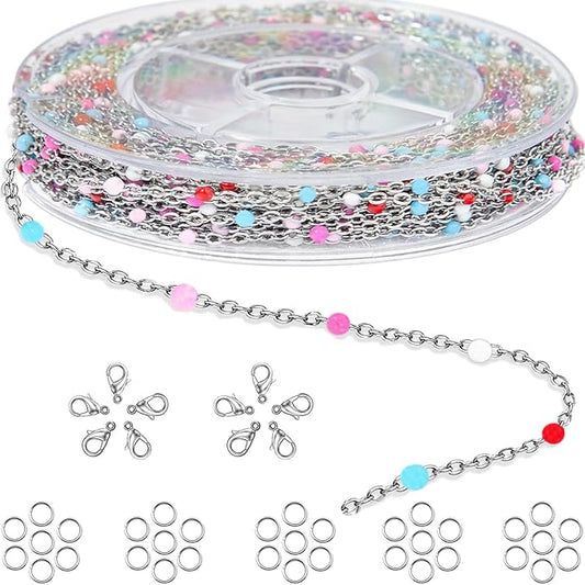 Stainless Steel Enamel Chain for Jewelry Making, Oil Drip Rainbow Jewelry Chains for DIY Necklace Bracelet Craft Jewelry Making Supplies with Stainless Steel Jump Rings Lobster Clasps Connectors