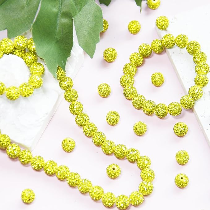 150 Pcs 10mm Rhinestone Beads for Jewelry Making, Yellow Shiny Round Shamballa Disco Baseball Necklace Beads Sparkle Crystal Clay Pave Rhinestones Bead for DIY Bracelet Earring Craft Making Supplies