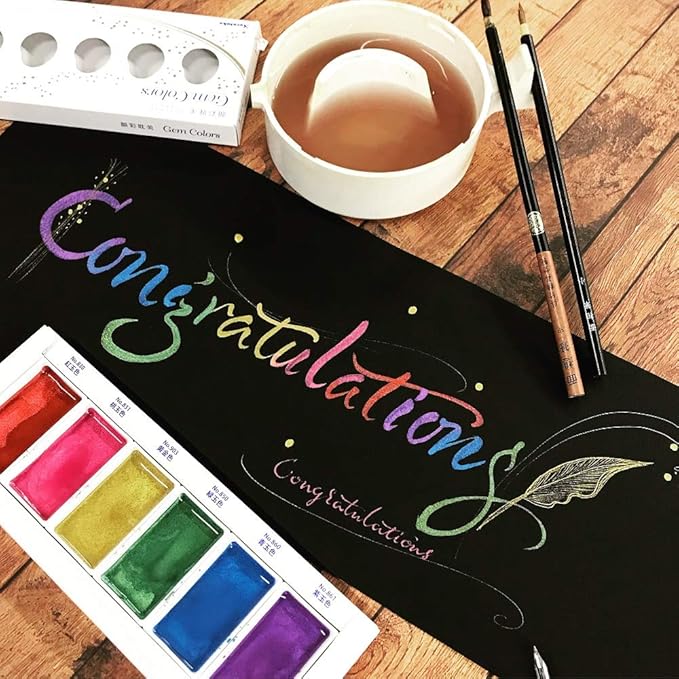 Kuretake GANSAI TAMBI 6 colors, 3 pack set, STARRY, PEARL, GEM, Watercolor Paint Set, Gold, Silver, Glitter, for Professional, Artist, Made in Japan