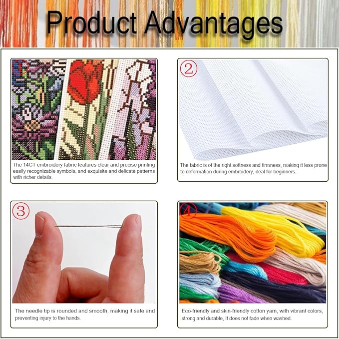 NEGEKFKX 6 Pcs Beach Cross Stitch Bookmark Kit for Adult Beginners,Flowers Cross Stitch Kits 14 CT DIY Crossstitch Kits Adult Stamped Bookmark Embroidery Bookmarks Kit