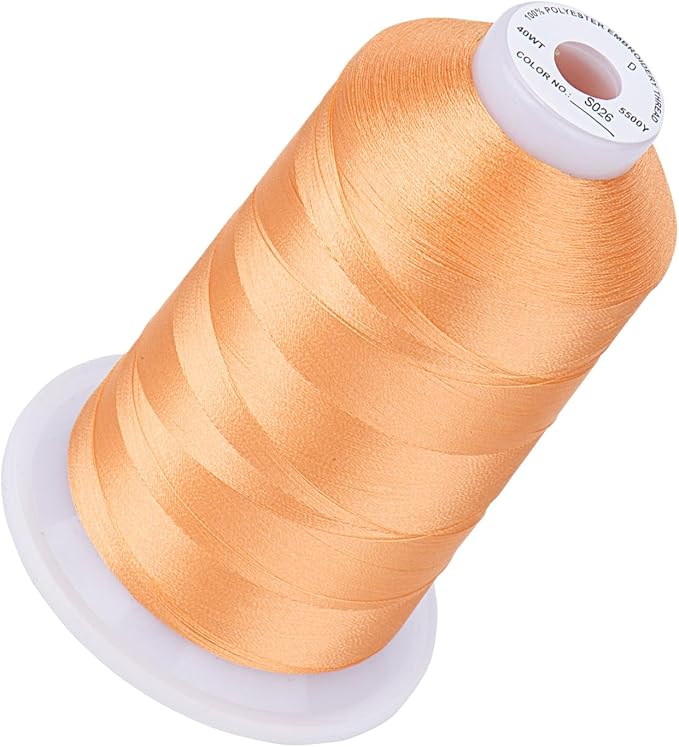 Simthread 5500Yds Embroidery Thread, 5000M High-Yardage 40WT 100% Polyester Thread – 170+ Vivid Colors, High-Speed Rated – Compatible with Brother, Singer, Janome & More - Cantaloupe S026