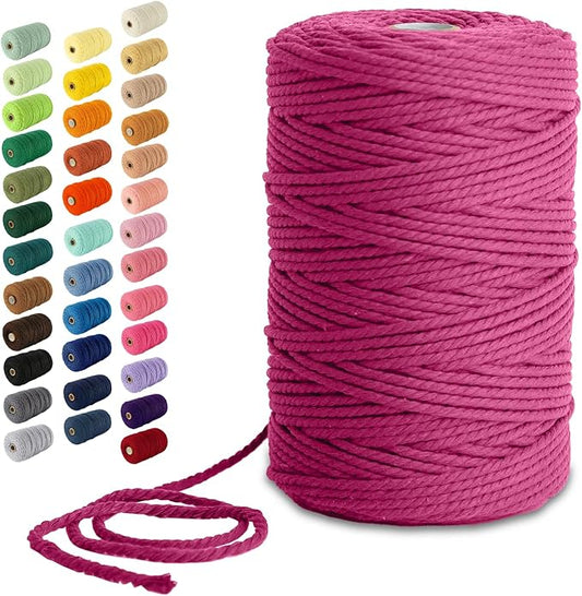 Nook Theory Macrame Cord - 3mm 220 Yards Cotton Rope, 4mm 5mm Yarn, String for Crafts, Perfect for Macrame Wall Hanging and Boho Decorations (Hot Pink)