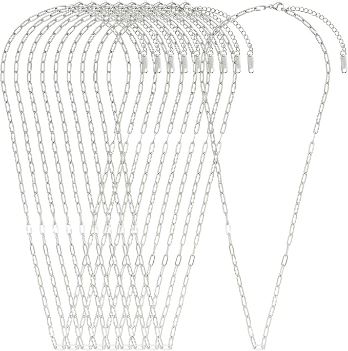 Swyabi 10 PCS Stainless Steel Paperclip Chains 18Inch Adjustable Necklace Bulk for Men Women DIY Bracelets Crafts