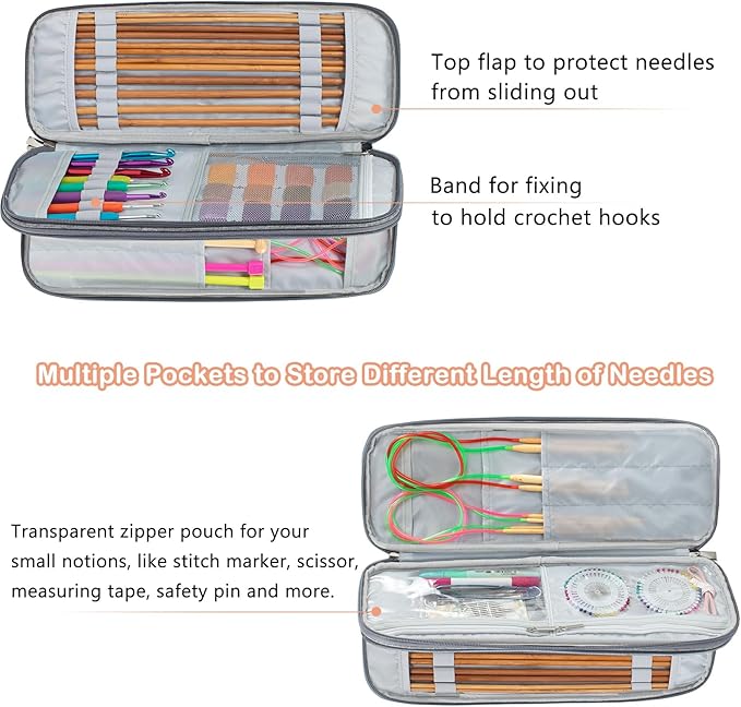 Knitting Needles and Crochet Hook Organizer Case (Up to 14 Inches) for Knitting Accessories - Empty Case