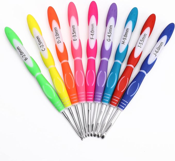 LOOEN New Set Crochet Hooks Set 62pcs Crochet Kit, 9pcs Rubber Handles Hook 2.0MM-6MM and 9pcs Aluminum Hooks Hook 12pcs Lace Hooks Comfort Grip for Arthritic Hands-Accessories Included (A - Blue)