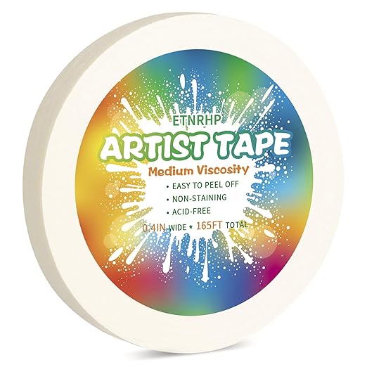 White Art Tape Medium Tack Artist Masking Tape Paper Acid Free Tape Watercolor Painters Tape Artists Tape for Drafting Art Watercolor Painting Canvas Framing, 0.4 inch Wide 165FT Long