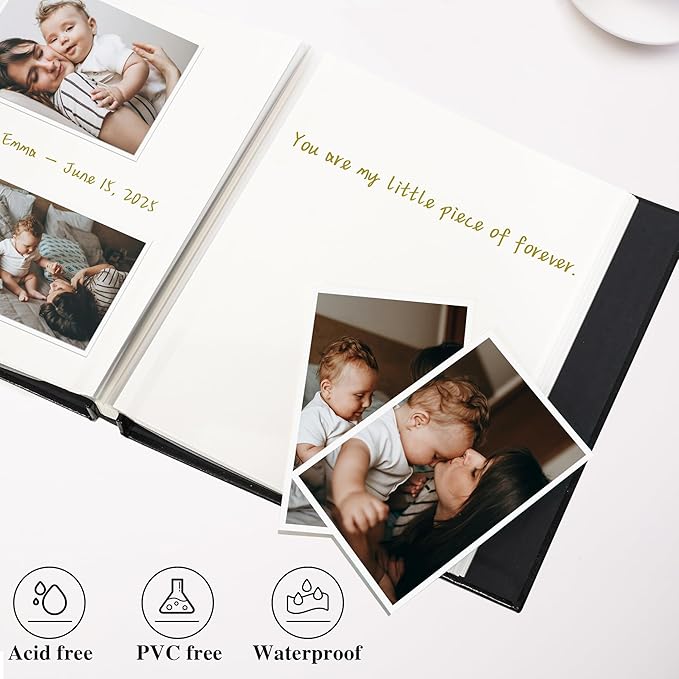 Vienrose Self Adhesive Faux Leather Photo Album with Window DIY Scrapbook Kit for 4x6 5x7 8x10 Pictures, Memory Book for Baby Kids Wedding Journal School Polaroid, 20 Sheets(40 Pages) Red Brown