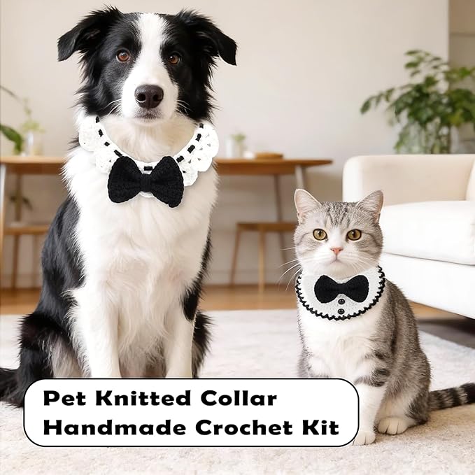 Alvian Crochet Kit for Beginners Pet Adjustable Knitting Cat Collars Hand-Woven Crochet Bib Kitten Necklace Scarf Outfit Costume Ideal Gift for Cat and Dog