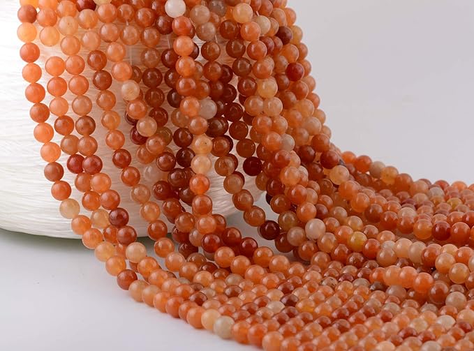 Natural Stone Beads 100pcs Round Genuine Real Stone Beading Loose Gemstones Hole Size 1mm DIY Smooth Bead for Bracelet Necklace Earrings Jewelry Making (Red Aventurine, 8mm)