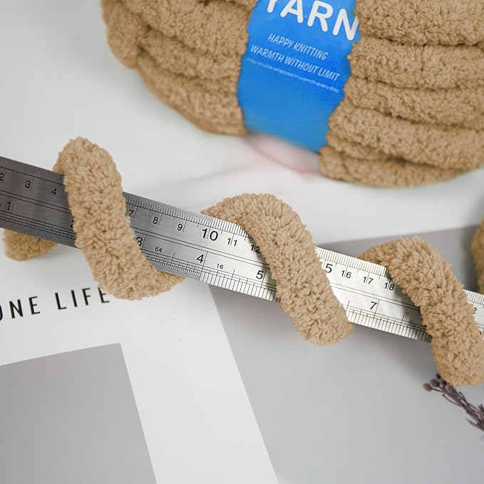 Chunky Yarn for Hand Knitting and Blankets – Super Soft Jumbo Chenille Yarn Pack for Crocheting, Bulky DIY Projects, 8 Skeins(Coffee)