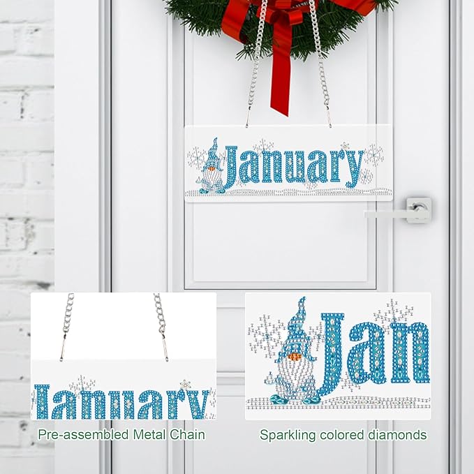 Diamond Painting Kits Hanging Pendants, DIY Crystal Rhinestone Wreath Kits, Colored Imitation Art Point Crystal Diamond Art Window Pendants Home Garden Wall Door Birthday Festival Gifts (January)