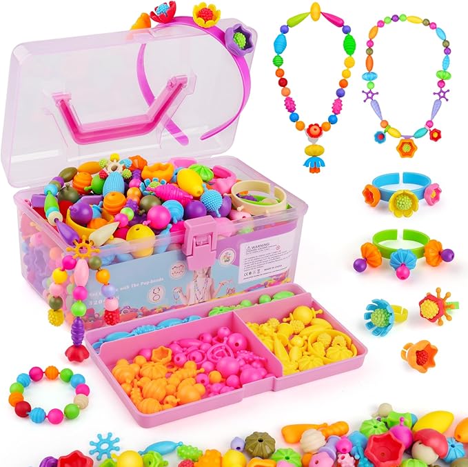 nexbox crafts jewelry making kit for girls - toddler pop beads toys sets for kids, necklace, bracelet, headmaking and ring, ideas birthday gifts age 3 4 5 6 7 8 years old