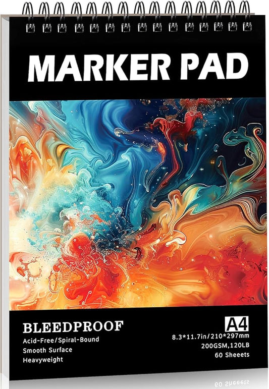 60 Sheets Marker Paper Pad, A4(8.3"x11.7") Alcohol Marker Paper Sketch Pad, 120lb/200gsm Heavyweight Spiral Sketch Book, Painting Coloring Drawing Paper for Beginners Artists