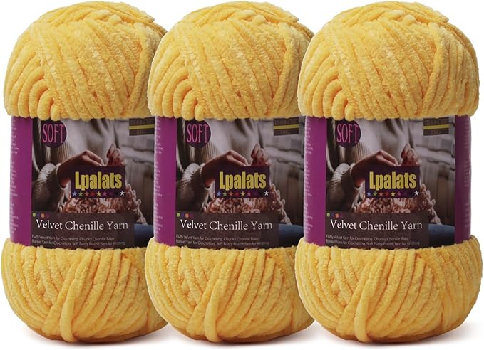 Baby Blanket Yarn for Crocheting Soft - 3 Pack of 100g/3.5oz Chunky Chenille Yarn for Knitting Blankets Amigurumi - Super Bulky Yarns - 261 Yards Thick Plush Yarns (3, Golden Yellow)