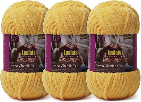 Baby Blanket Yarn for Crocheting Soft - 3 Pack of 100g/3.5oz Chunky Chenille Yarn for Knitting Blankets Amigurumi - Super Bulky Yarns - 261 Yards Thick Plush Yarns (3, Golden Yellow)