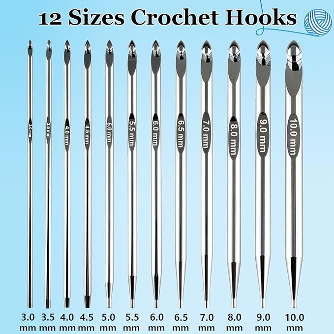 Hobekoee Tunisian Crochet Hooks Set with Cable,12 Size Aluminium Interchangeable Crochet Hook Set Inline Crochet Hooks Afghan Crochet Needles 3mm-10mm