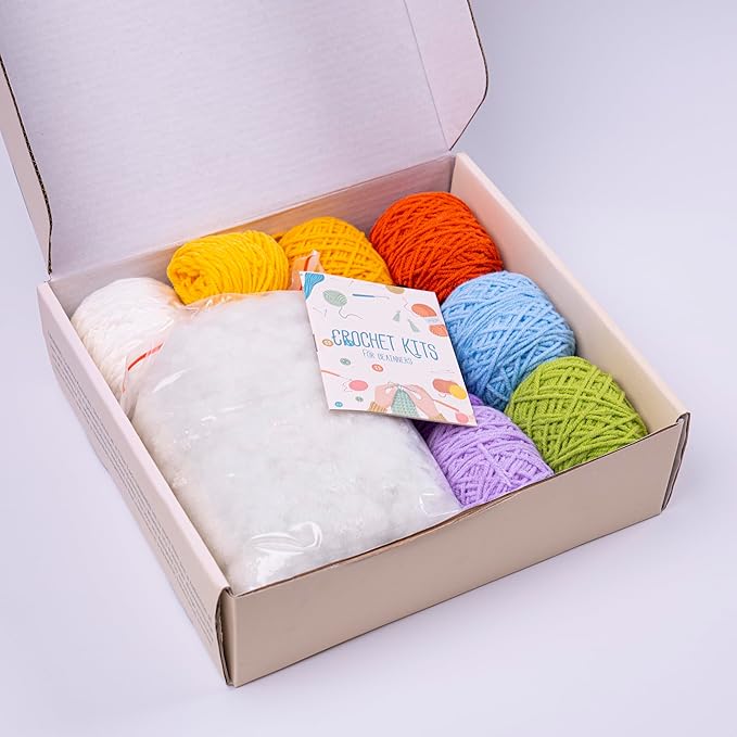 CROBABIO 6Pcs Crochet Kit for Beginners, 2026 DIY Craft for Adults and Kids, Great Gift for Crochet Lovers, Crocheting Animal Kits with Step by Step Videos,Yarn,Crochet Hook,Birthday Holiday Gift