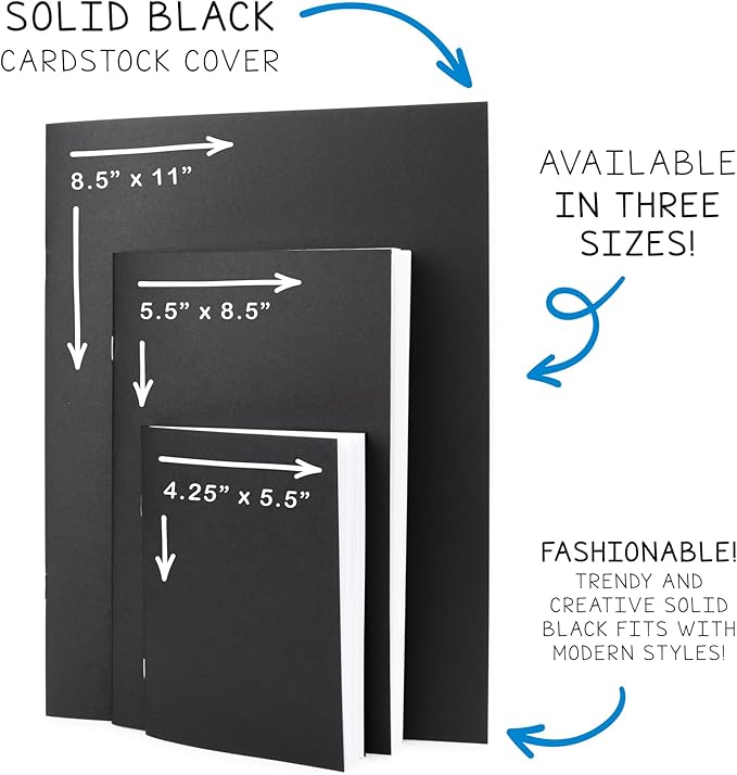hygloss blank books - bulk 10 pack – 8.5" x 11" a4 black paperback blank books for kids to write stories, doodle, arts & crafts – plain drawing sketchbook, unlined journal, notebook without lines