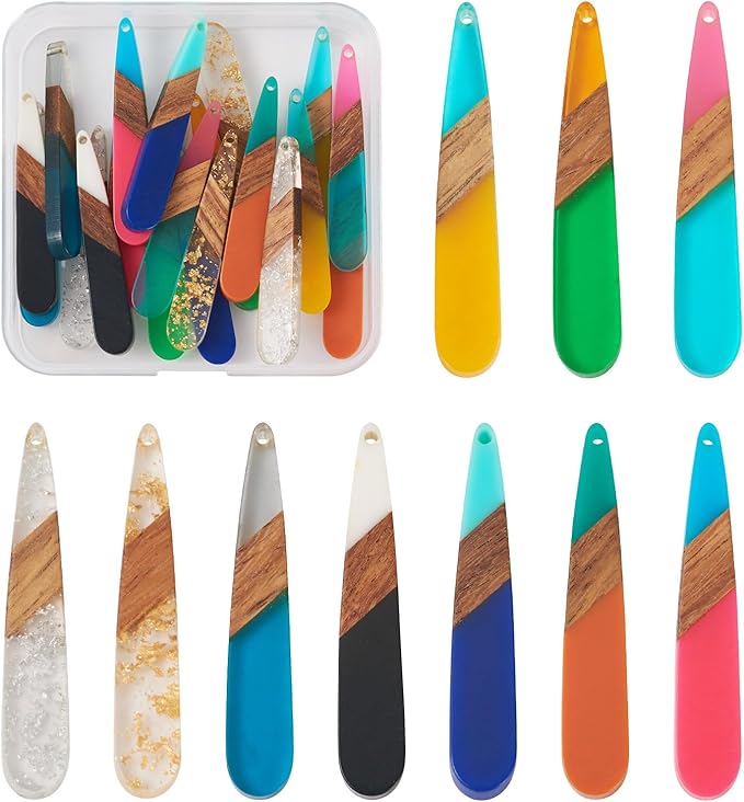 Beadthoven 20pcs/10 Pairs Teardrop Charms DIY Bohemian Earrings Pendants Assorted Colorful Western Charms Natural Wooden Pieces Tag Pendants for Jewelry Making Necklace Findings Women