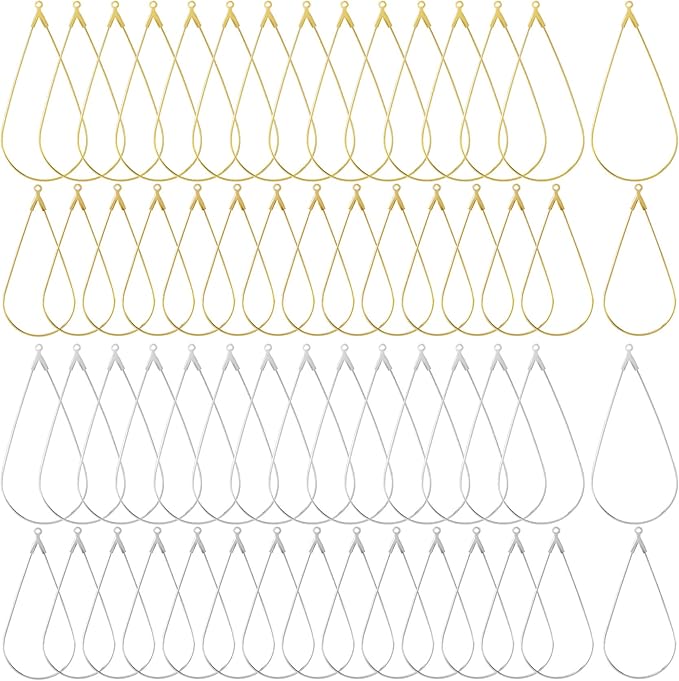 OIIKI 60PCS Earring Beading Hoops for Jewelry Making, 2 Sizes Gold/Silver Plated Hoop Earring Findings, Open Hoops, Metal Earring Rings, Waterdrop Earring Beading for DIY Jewelry Crafts for Women