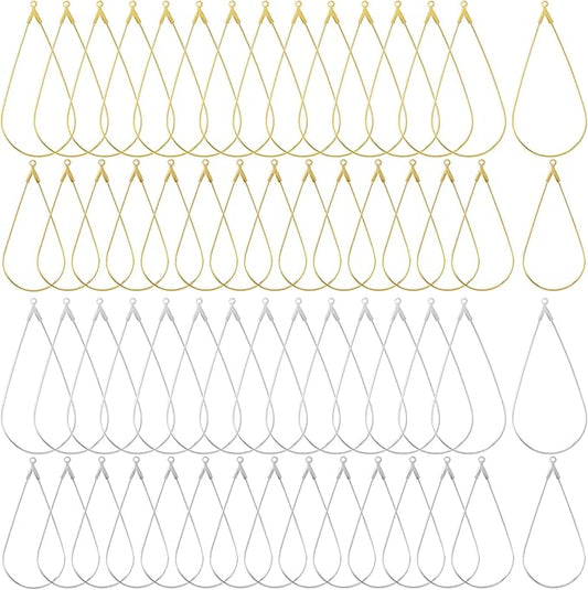OIIKI 60PCS Earring Beading Hoops for Jewelry Making, 2 Sizes Gold/Silver Plated Hoop Earring Findings, Open Hoops, Metal Earring Rings, Waterdrop Earring Beading for DIY Jewelry Crafts for Women