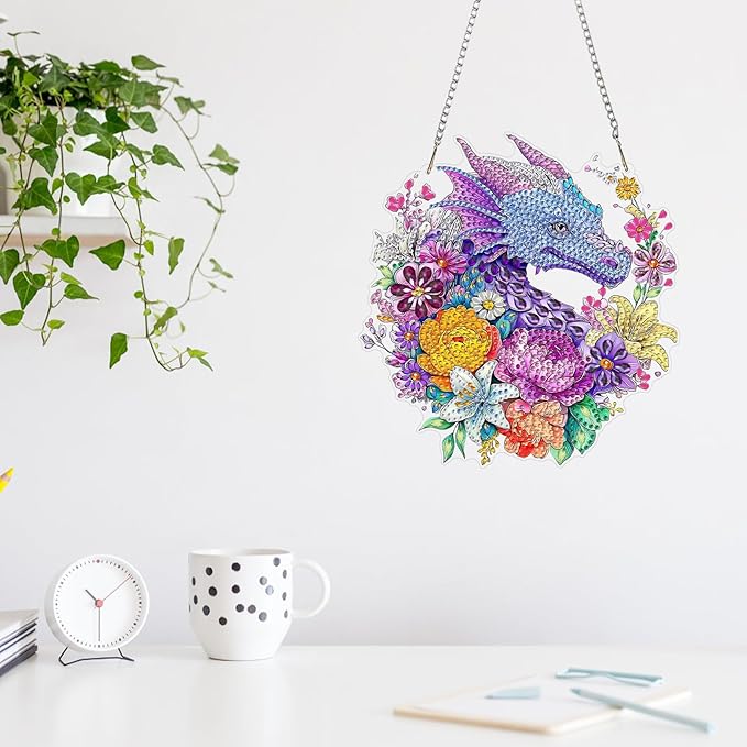 MAXBYE Dragon Hanging Diamond Art Painting Kits for Adults Beginners, DIY 5D Special Shaped Crystal Painting Diamond Kits Hanging Ornament for Gift Home Wall Door Decor