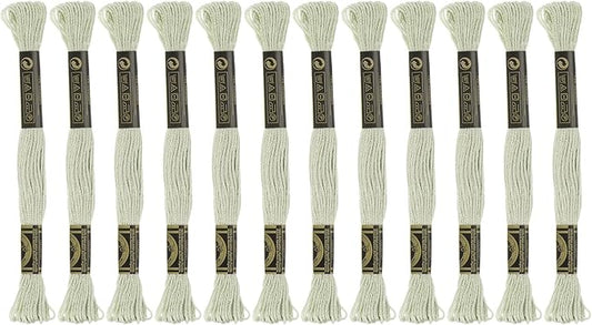 HARFINGTON 12 Skeins Embroidery Floss 8m Each Egyptian Long Fiber Cotton Cross Stitch Thread 26S/2x6 for Embroidery Projects Bracelet, Very Light Green