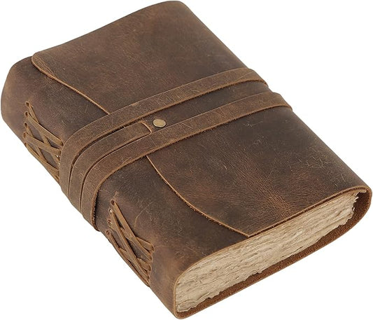 KomalC Handmade Leather Journal | Writing Notebook Diary | Bound Daily Notepad For Men & Women Unlined Paper Medium, writing pad for artist, sketch