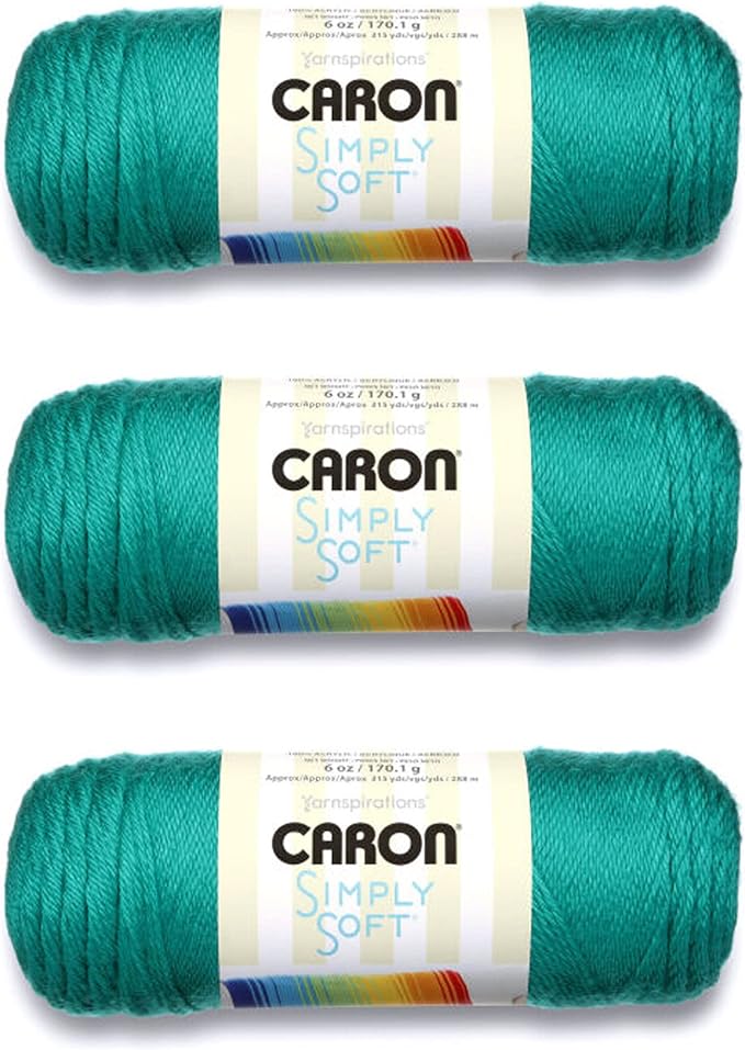 Caron Simply Soft Cool Green Yarn - 3 Pack of 170g/6oz - Acrylic - 4 Medium (Worsted) - 315 Yards - Knitting/Crochet