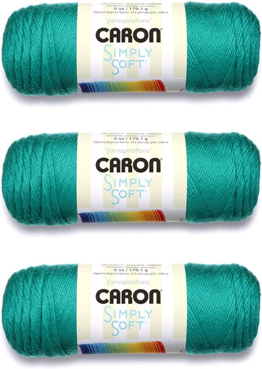 Caron Simply Soft Cool Green Yarn - 3 Pack of 170g/6oz - Acrylic - 4 Medium (Worsted) - 315 Yards - Knitting/Crochet
