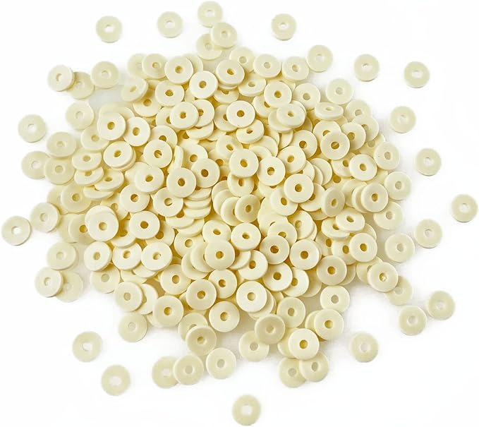 2000pcs Heishi Vinyl Beads Flat Round Polymer Clay Spacer Beads for Making Bracelet Necklace Earring Accessories DIY Handmade Craft(Beige, 6mm)