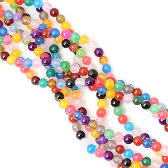 45PCS 8mm Colorful Agate Gemstone Round Loose Beads for Jewelry Making 1 Strand 15"