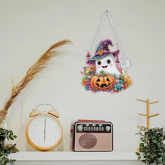 SKRYUIE Halloween Hanging Diamond Art Kits for Adults Pendant Suncatcher, Special Shaped Crystal DIY Pearl Diamond Painting Kit, Gift for Mother Spring Summer Window Wreath Decor 7.88 x 7.48 Inch D11