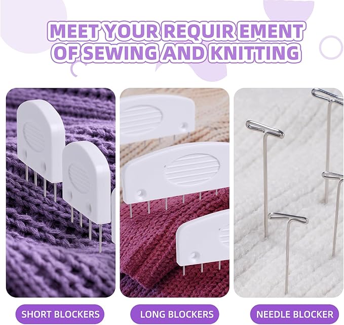 130 Pcs Knit Blockers Kits, Blocking Knit Combs Pins Set for Knitting, Knitting Tools Knitter Crochet, with Flexible Tape Measure Ruler, Silver T-Pins for Sewing Lace or Needlework Projects Device