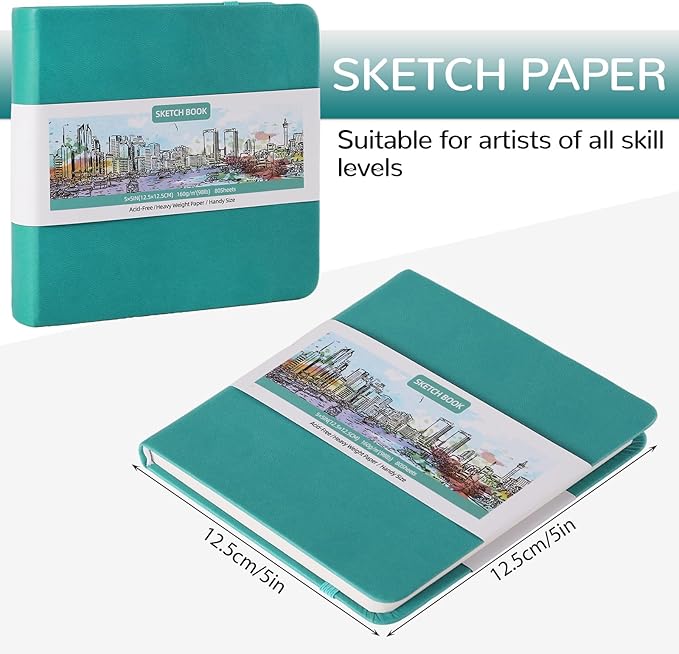 Hardcover Pocket Sketchbook, 5" x 5" Square Mini Sketchbook, 98lb/160gsm Heavyweight Tiny Sketch Book, 80 Sheets Small Travel Drawing Journal for Adults, Artist, Ideal for Gift (Dark Blue)