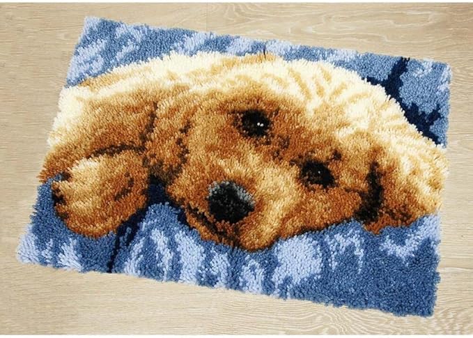DOYLKE Latch Hook Rug Kits DIY Crochet Yarn Rugs with Color Preprinted Pattern Craft Tapestry Kits for Home Decor(20.5X14.9 Dog)