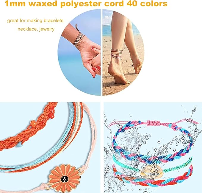 40 Colors 1mm Waxed Polyester Cord Bracelet Cord Wax Coated Thread for Jewelry Making Waxed String for Bracelet Making 25yards for Each Color (1000 Yards)