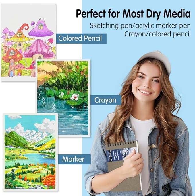 5.8x8.3in Sketch Book, 60Sheets Spiral Bound Notebooks, Bright White 92lbs/150gsm Acid-Free Drawing Paper for Painting,Sketching, Professional Sketch Pad for Artists, Beginners. BW-Light Coffee