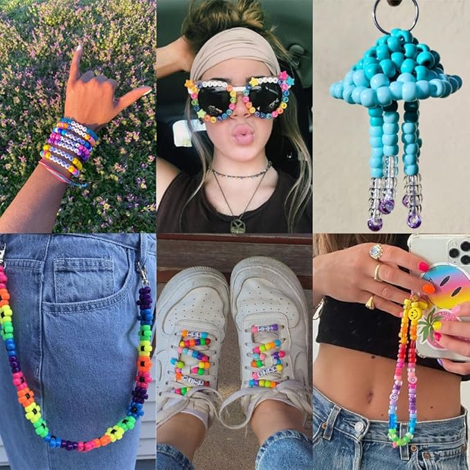 Beadiebling 4000 Pcs 6 * 9mm Pony Beads Bulk in 48 Colors - Friendship Bracelet Making Kit with 2400 Plastic Beads & 1600 Letter Beads in 3 Storage Boxes with 2X Strings, 3X Braided Ropes & Scissor