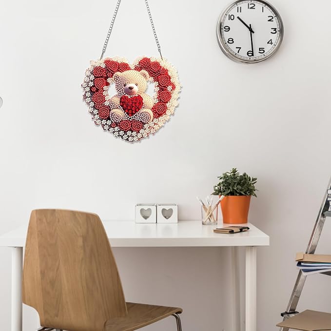 Miwixy Valentine Hanging Diamond Art Kits for Adults,Rose Bear Special Shaped Crystal Christmas Diamond Painting Ornament Kit DIY Double-Sided Pattern Window Pendant Gem Art Kit for Home Wall Decor