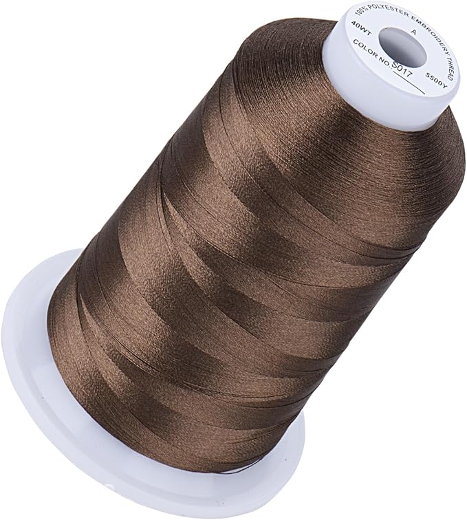 Simthread 5500Yds Embroidery Thread, 5000M High-Yardage 40WT 100% Polyester Thread – 170+ Vivid Colors, High-Speed Rated – Compatible with Brother, Singer, Janome & More - Coconut Shell S017