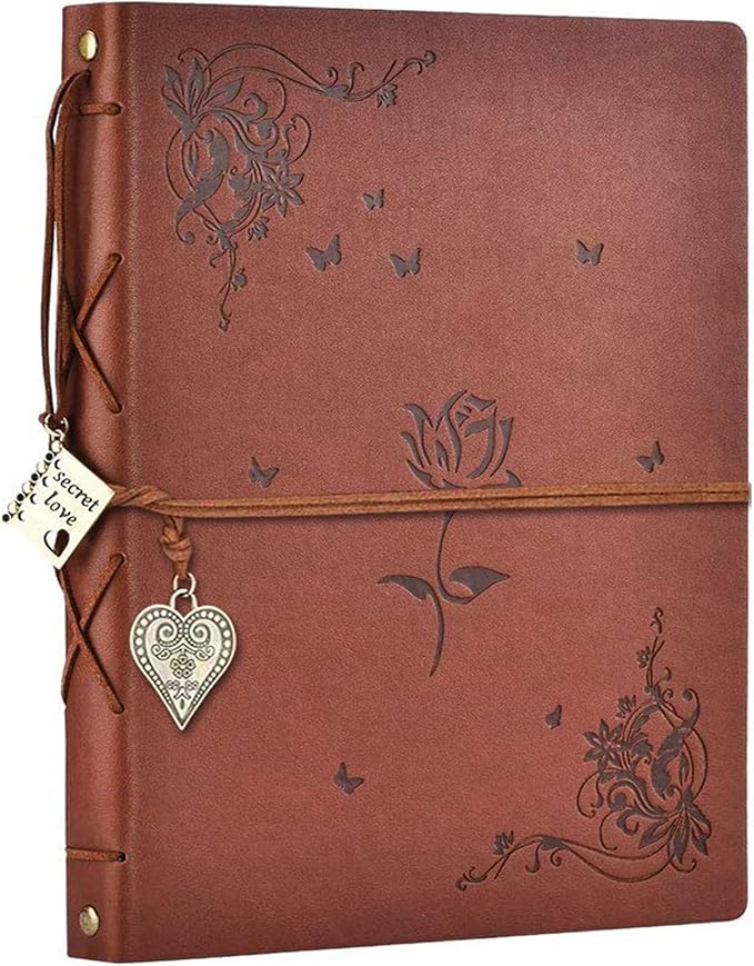ZEEYUAN Scrapbook Album Leather Photo Album Memories DIY Scrap Book 10.8"x8.6" Large Family Photo Book Refillable 60 Pages for Anniversary Valentines Birthday Gifts Rose Brown