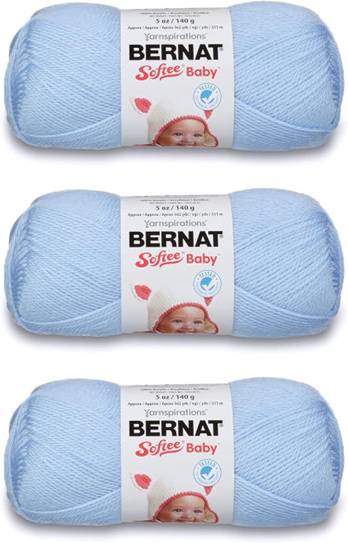 Bernat Softee Baby Pale Blue Yarn - 3 Pack of 141g/5oz - Acrylic - 3 DK (Light) - 362 Yards - Knitting/Crochet