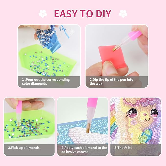 PERFECTSIGHT Cute 5D Diamond Art Kits with Wooden Frame, Kawaii DIY Painting Art for Adults Teen, Diamond Arts and Crafts Sets, Big Gem Full Drill Diamond Dots for Women Beginners (Alpaca)